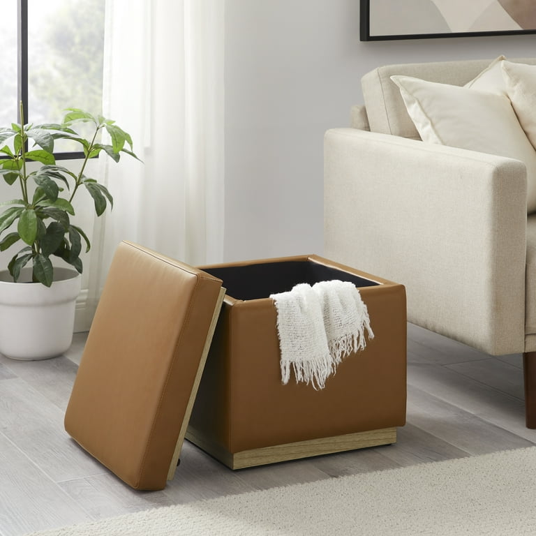 Square storage online ottoman with tray