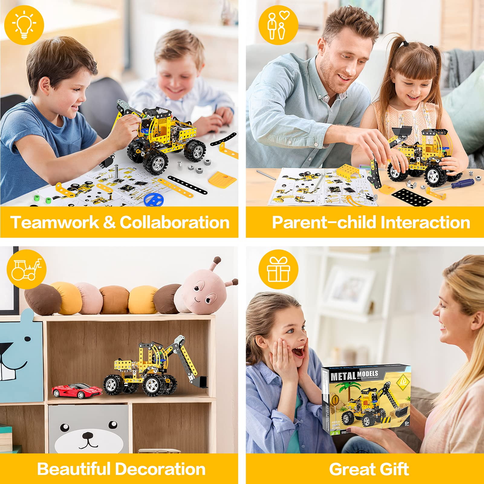 Prociv Stem Building Toys for Kids 8 9 10 11 12+ Year Old, 332 PCS Metal  Building Construction Model kit, Engineering Building Blocks DIY  Educational Collectible Art Gifts (Bulldozer) 