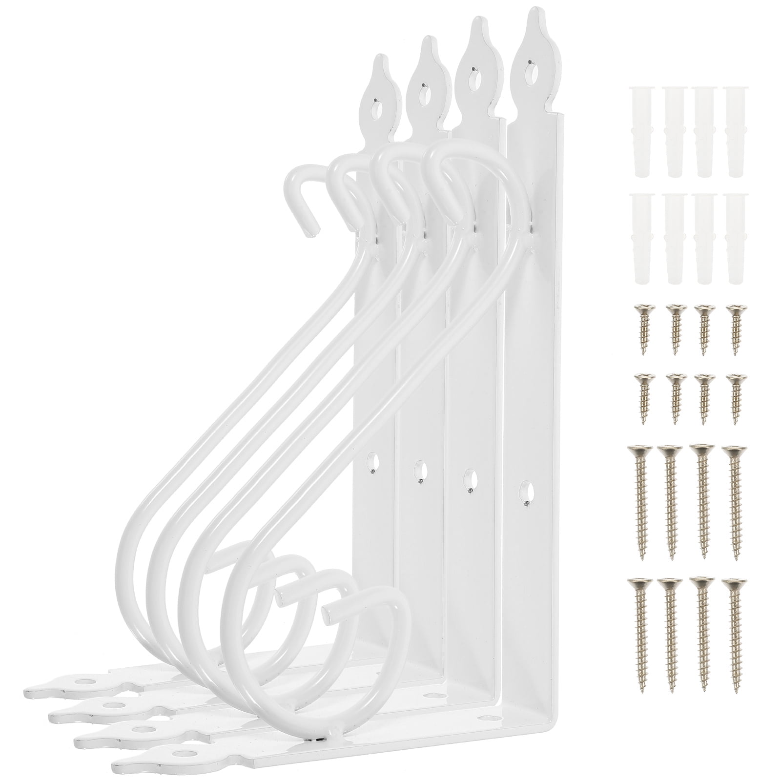 Topbathy 4Pcs White Iron Shelf Brackets with Floral Pattern for Home Bookrack and Clapboard Support