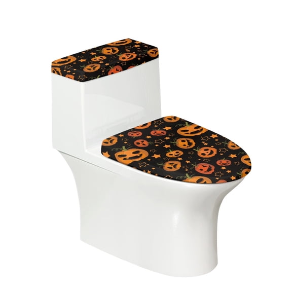 HELLHERO Smiley Pumpkin Pattern Elastic Bottom Universal Soft Polyester Fabric Bathroom Toilet Lid Cover Hotel Easy to Install Washable and Reusable U-Shaped