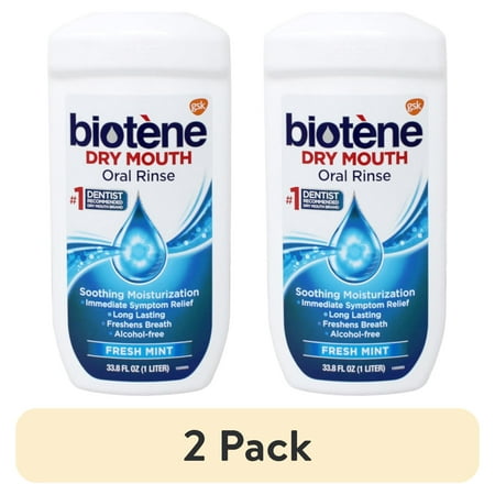 (2 pack) Biotene Fresh Mint Moisturizing Oral Rinse Mouthwash, Alcohol-Free, for Dry Mouth, 33.8 ounce