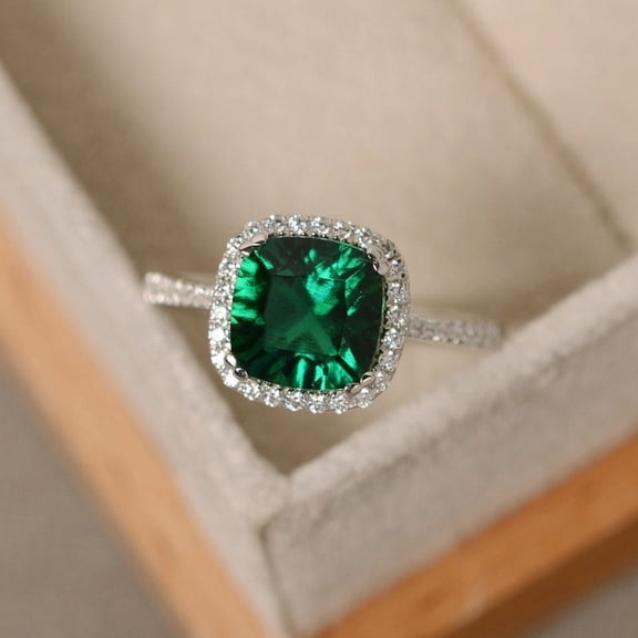 Natural Green Emerald 925 Sterling Silver Ring, Gift for Her, Gemstone Ring, Birthstone Rings for Women, Gift For Her