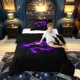 thumbnail image 2 of meiyoeat Glowing Flame Magic Dragon Twin Comforter Sets for Boys Girls Kids, Gothic Animal Bedding Set, Purple Black, Black Reversible, 2pcs, 1 Comforter and 1 Pillowcase, 2 of 6