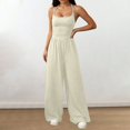 thumbnail image 2 of LEKODE Summer Jumpsuits Wide Leg Pants Rompers with Pockets Flowy Jumpsuits for Women Backless Jumpsuit Ruched Rompers Sleeveless Jumpsuits Womens Summer Outfits Beige L, 2 of 6