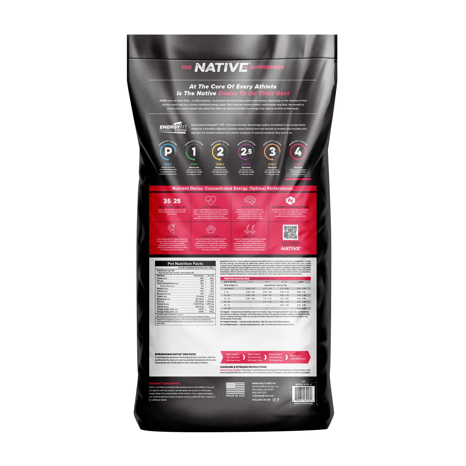 Native Performance Dog Food Level 4 Chicken Meal & Rice Formula | High Quality Proteins | 40lb Bag