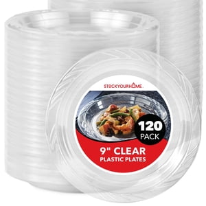 Stock Your Home 120-Count Clear Plastic Dinner Plates, 9 Inch