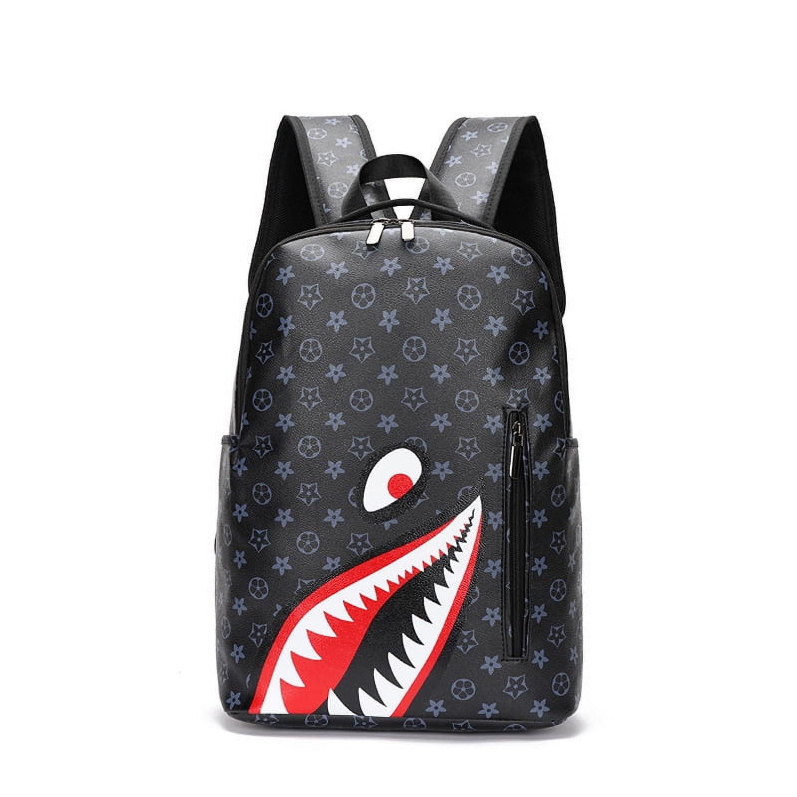 Shark Backpack Shark Mouth Travel Bag Fashion Plaid BAPE Backpack Student Schoolbag Large Capacity Street Trend Shark Bag