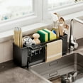 thumbnail image 5 of Gray Kitchen Sink Caddy Organizer with Auto-Draining Tray & Towel Bar | Holds Sponges, Soap & Brushes | 12.2"L x 4.33"W | No Assembly Required, 5 of 7