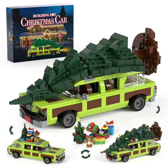 JAEUZKJYDA Christmas Village Movie Building Toy Set, 4 in1 Station Wagon with Family Christmas Tree Building Kit, Christmas Decorations, for Movie Fa