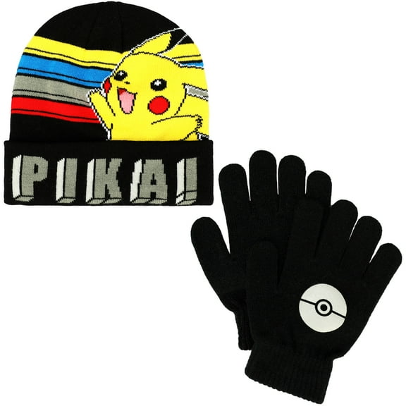 Pokemon Pikachu knitted Beanie and Gloves Set for kids