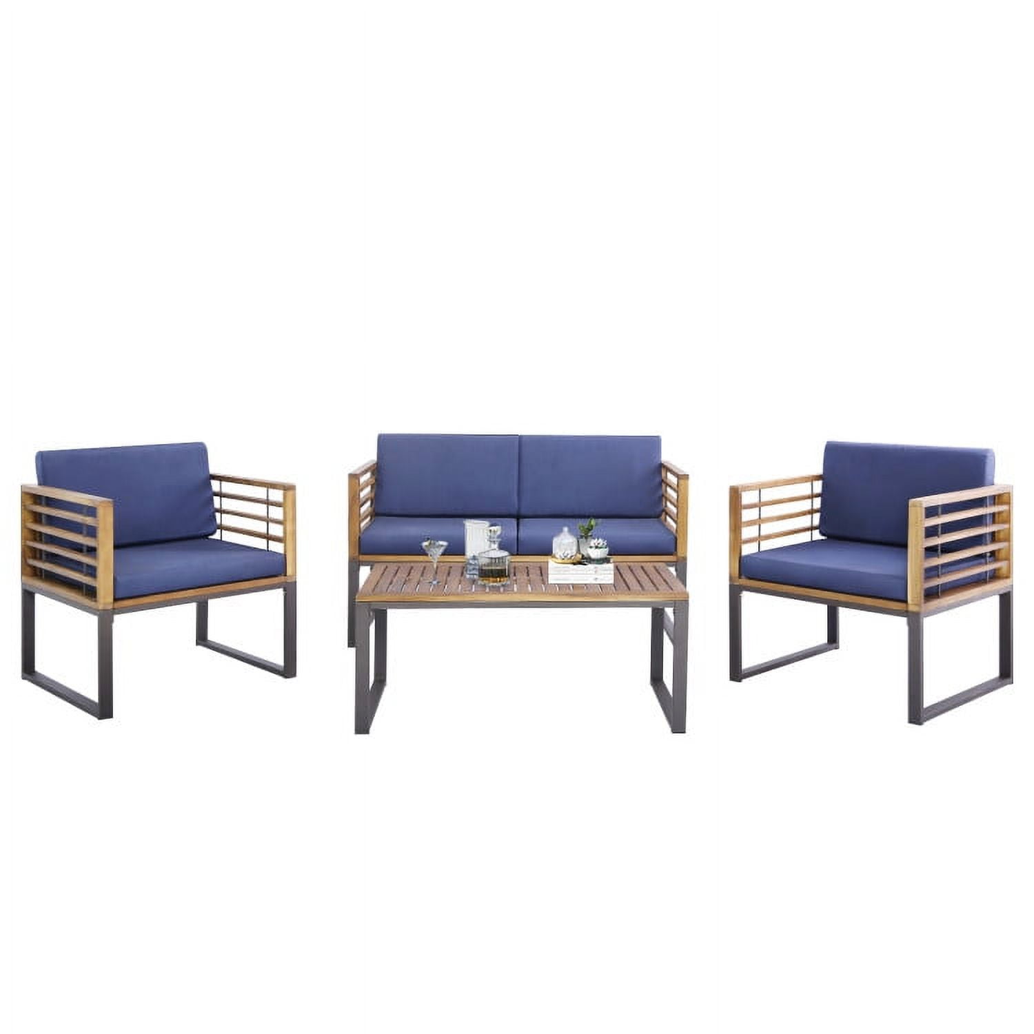 Aimee Lii 4 Pieces Patio Acacia Wood Conversation Set with Coffee Table, Patio Table and Chairs Set, Outdoor Patio Set, Navy Aimee Lii 4 Pieces Patio Acacia Wood Conversation Set with Coffee Table, Patio Table and Chairs Set, Outdoor Patio Set, Navy