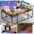 thumbnail image 4 of CABIHOME Bureau de Jeu, Bureau d'Ordinateur Réversible de 78 Pouces avec Prises de Courant, Lumières DEL, Support pour Moniteur et Tablette de Rangement, Table PC en Forme de U/L pour Bureau à Domicile, 4 of 6