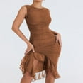 thumbnail image 2 of Robe Moulante Sans Manches pour Femmes Tulle Slim Fit Ruched Party Club Mini-Robe, 2 of 3