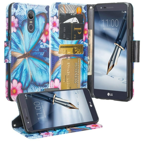 LG Stylo 5 / Stylo 5 Plus Case Leather Wallet Case Kickstand - Blue Butterfly