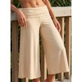 thumbnail image 4 of Argulvti Women's Capri Pants Fold Over Waistband Low Rise Solid Color Wide Leg Cropped Lounge Trousers, 4 of 9
