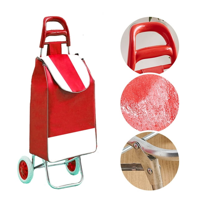 Carrito para Mandado de Compras Plegable Multiusos Resistente con Ruedas y Bolsa Desmontable Rojo