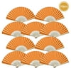 Quasimoon Paper Hand Fans for Women (9-Inch Premium, Orange, 10-Pack) - Ideal for Wedding and Party Favors, Gifts, and Decorations