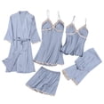 thumbnail image 1 of Conjuntos de pijama para mujer Umfun, de satén liso, de seda, para dormir, camiseta sin mangas, pantalones cortos, vestidos, batas, conjuntos de pijama de cinco piezas, conjunto de estar a juego,, 1 of 2