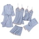 thumbnail image 1 of Conjuntos de pijama para mujer Umfun, de satén liso, de seda, para dormir, camiseta sin mangas, pantalones cortos, vestidos, batas, conjuntos de pijama de cinco piezas, conjunto de estar a juego,, 1 of 2