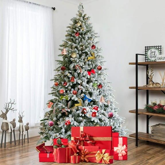 7.2FT White Christmas Tree, Christmas Decor Snow Flocked Artificial Christmas Tree Holiday Decoration Indoor Outdoor