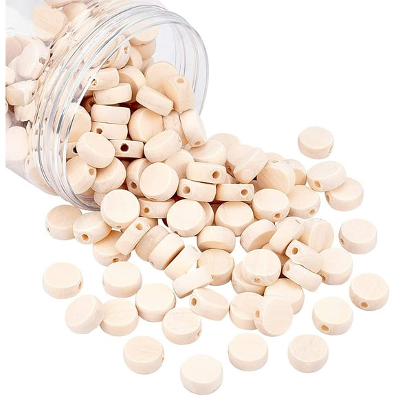 200pcs Natural Flat Wood Beads 12.5mm(1/2 Inch) Wood Coin Beads Unfinished Round Wooden Slices DIY