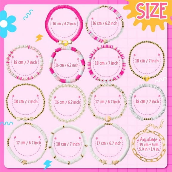 MALLMALL6 Preppy Bracelets,Acrylic Beads Jewelry for Teens Women,Rose Red,14 Counts