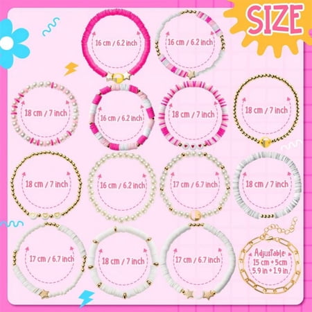 MALLMALL6 Preppy Bracelets,Acrylic Beads Jewelry for Teens Women,Rose Red,14 Counts