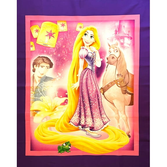 1 Panel - Disney Tangled Rapunzel Maximus & Pascal Cotton Fabric Panel (Great for Quilting, Sewing, Craft Projects, Wall Hangings, and More) 36" X 44"