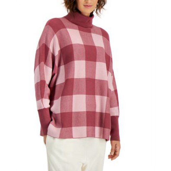 MSRP $66 Alfani Women Plus Size Checkered Turtleneck Sweater Purple Size 0X