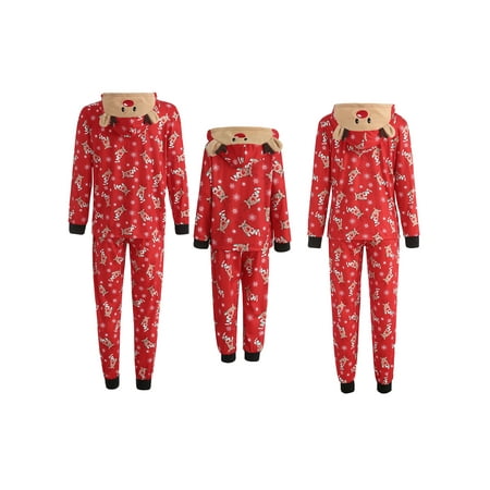 

IZhansean Christmas Family Matching Pajamas Set Adult Kids Deer Printed Hooded Tops+Pants Sleepwear Nightwear Set