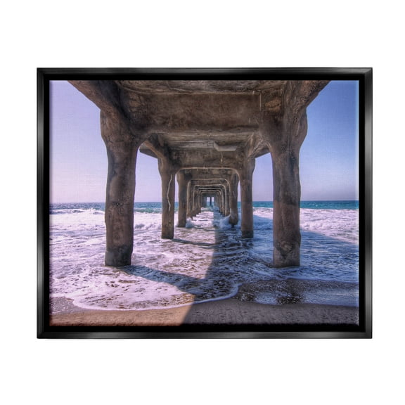 Stupell Industries Waves Under Dock Landscape Photography Black Floater Framed Canvas Art Print Wall Art, 21 x 17