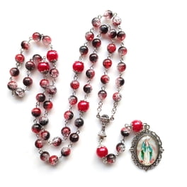 Seven Sorrows Of Mary Rosary Chaplet – White Glass Beads, Silver Tone Medals, 22 Inch Necklace, Catholic Jewelry Gift With Box