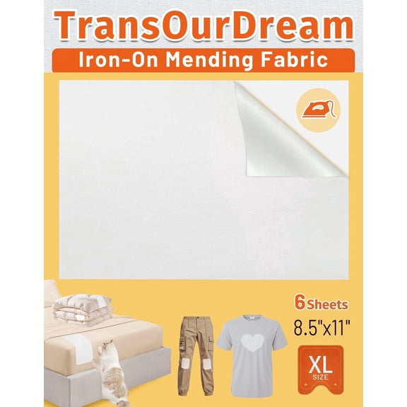 TransOurDream Tru-White Iron on Fabric Patches for Clothes, 6 Pcs Extra Large Iron on Repair Patch for Clothing, Jeans, Sheets, Duvet Cover, Curtains&Sofa, Inside Use Fabric Patch,No Sewing(8.5"x11")