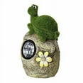 thumbnail image 2 of Solar Powered Tortoise On Garden Rock Sculpture In Flocked Artificial Grass Deco, 2 of 3