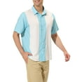 thumbnail image 4 of INSPIRE CHIC Style Men's Striped Button Down Short Sleeve Hawaiian Color Block Shirts S White Sky Blue, 4 of 6