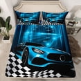 thumbnail image 2 of Homewish Blue Chic Automobile Twin Sheet Sets, Modern Checkered Flag Twin Fitted Sheet, Extreme Sports Lover Flat Sheet, Lightweight Room Decor, 3pcs, 2 of 7