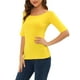 thumbnail image 4 of INSPIRE CHIC Camisetas de Cuello Barco para Mujeres de Manga Corta Ajustadas de Capa Camiseta Suave 2XL Amarillo Limón, 4 of 6