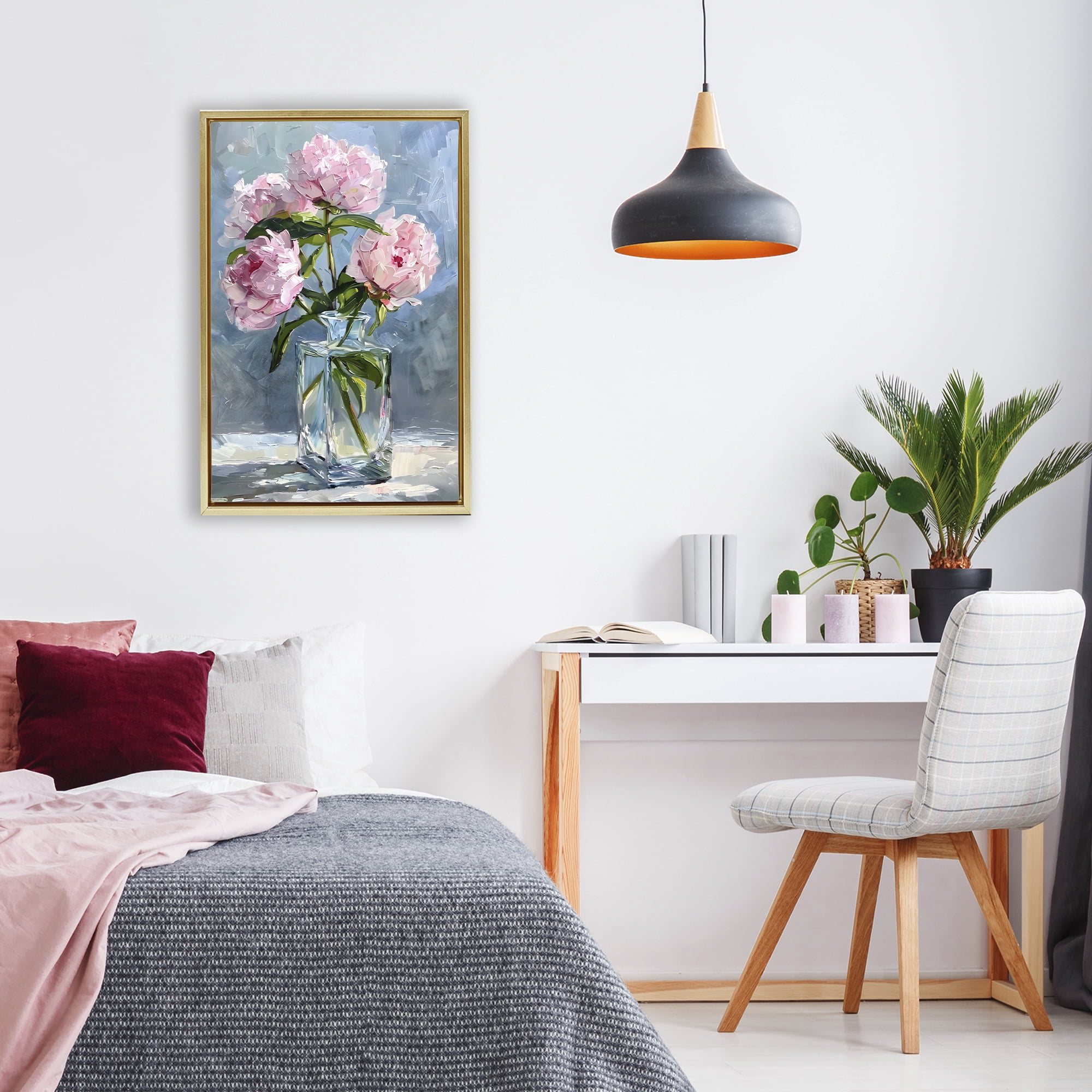 Stupell Industries Beautiful Pink Pastel Peonies Gold Framed Floater Canvas Wall Art, design by Creative Studio