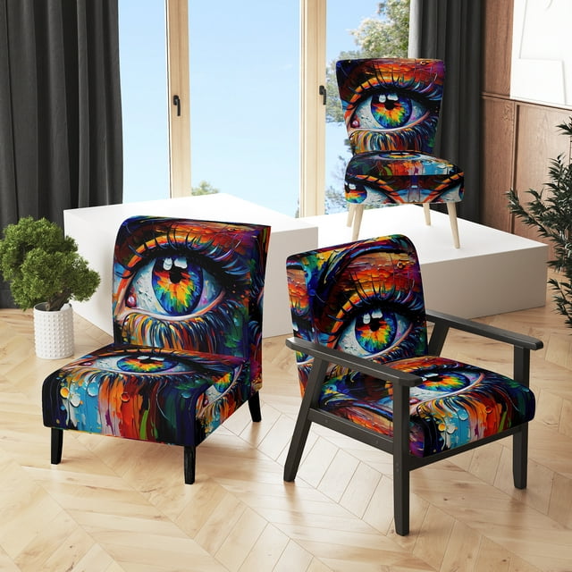 Designart « Vibrant Colorful Eye II » Fauteuil d'Appoint Moderne Bleu Rembourré - Fauteuil Moderne pour Salon