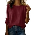 thumbnail image 2 of Delayuji Women's Cotton Linen Shirt Round Neck Long Sleeve Shirt with Button Fashion Solid Color Loose Summer Tops Business Casual Outfits, 2 of 5