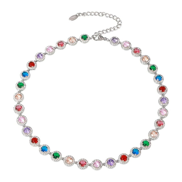 Collar de diamantes de imitación, gargantilla, collar de piedras, collar brillante para mujer Plata