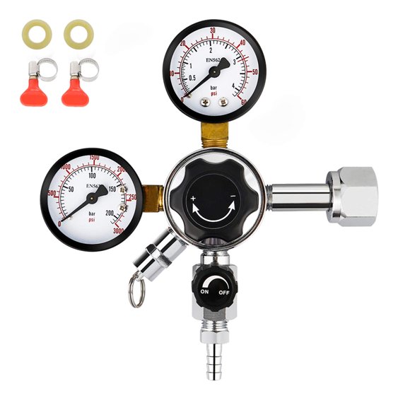FERRODAY Régulateur de Co2 Régulateur de Fût de Bière Double Manomètre Double Étage Régulateur de Pression CGA-320 Régulateur de Co2 pour Pièces de Fût de Bière Régulateur de Gaz de Bière 60psi