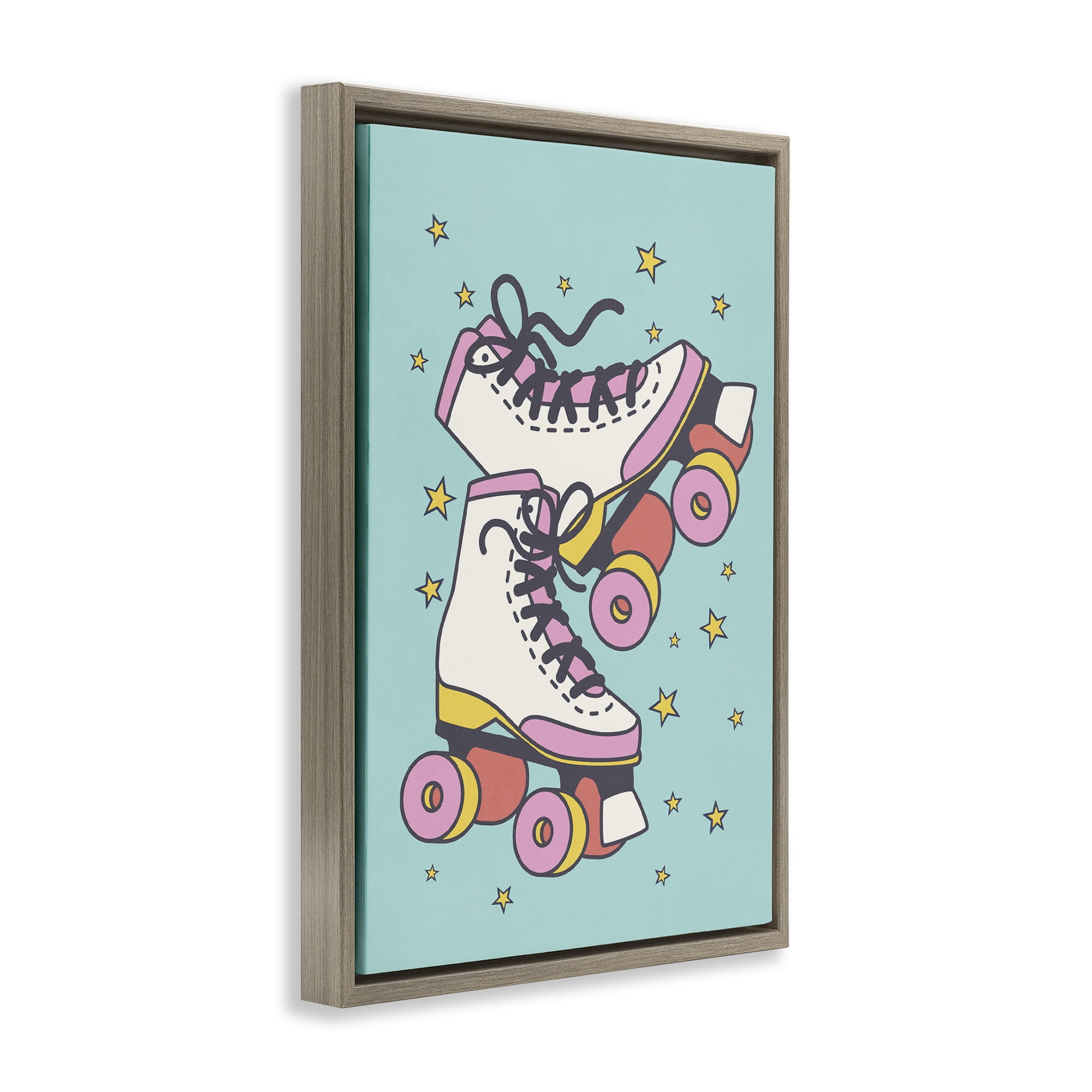 Stupell Industries Vintage Roller Skates Novelty & Humor Painting Brown Floater Framed Canvas Art Print Wall Art, 21 x 31