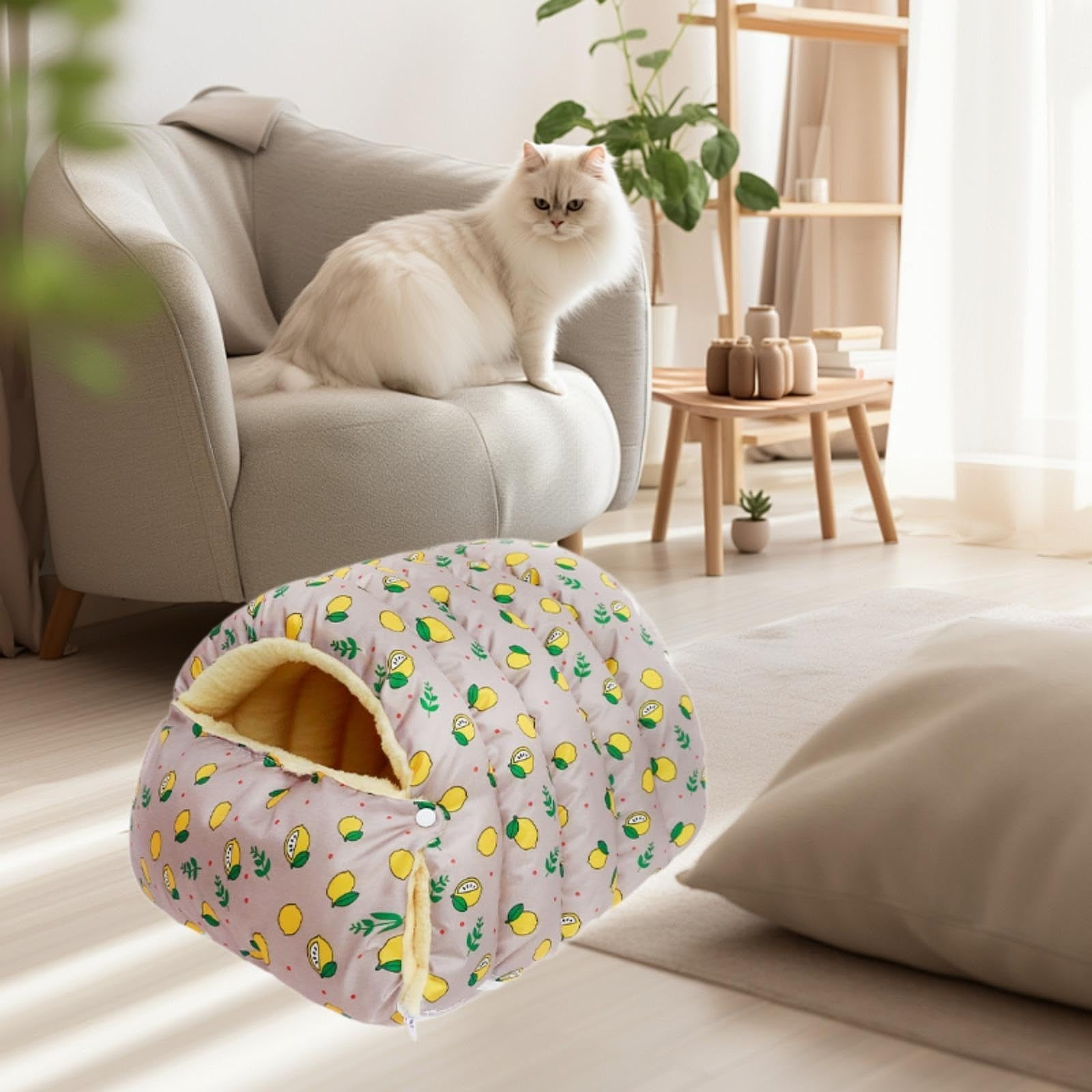 Qyaukm Winter Warm Cat Bed, Removable Washable Covered Enclosed Cat House with Anti-Slip Base, Cozy Igloo Style Pet Bed for Indoor Cats and Small Dogs