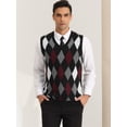 thumbnail image 2 of Unique Bargains Chandail Sans Manches Décontracté pour Homme à Col en V, Coupe Ajustée, Style Argyle, Tricot, Noir Rouge, P, 2 of 6