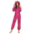 thumbnail image 3 of Blotona Women Juniors Fleece Plush Warm Hooded Pajamas Jumpsuit Thick Plush Sleeping Romper with Bear Ear Hat Autumn Winter Long Sleeve Solid Color Loose Casual Sleepwear Homewear, 3 of 5