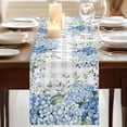 thumbnail image 3 of Blue Flower 70 Inch Table Runner, Grey Plaid Hydrangeas Eucalyptus Leaves Farmhouse Dresser Scarf Cotton & Linen Tablerunner for Dining/Kitchen Island/Holiday Party Décor 13" x 70", 3 of 9