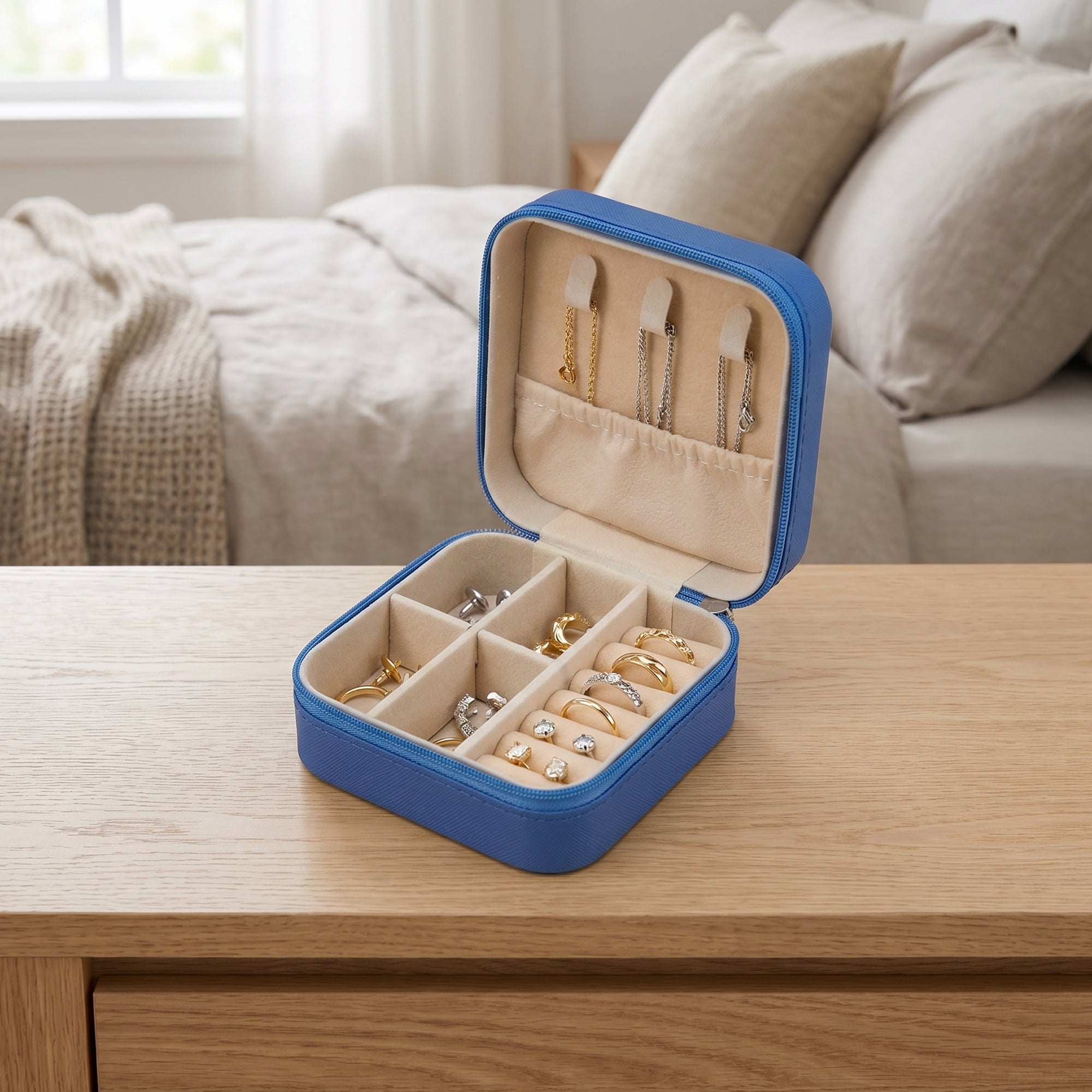 Travel Jewelry Box Mini Portable PU Leather Organizer for Women and Girls Gifts Royal Blue