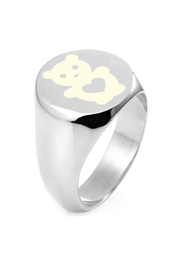 Sterling Silver Teddy Bear Love Engraved Round Flat Top Polished Ring