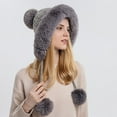 thumbnail image 5 of Yirtree Winter Pompom Beanie Hats for Women Fluffy Knit Womens Beanie Faux Fur Crochet Skull Cap Warm Bucket Outdoor Ear Cover, 5 of 8